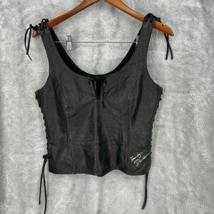 Harley Davidson Black Leather Corset Top